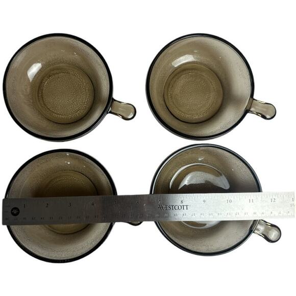 Vintage Smokey Brown Glass Soup Bowls With Handle Set Of 4 - Picture 3 of 4